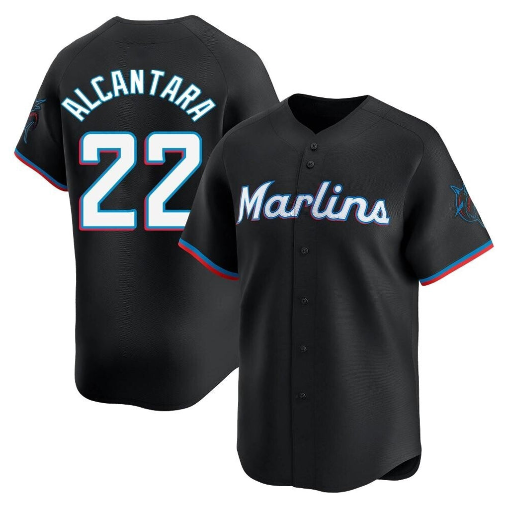Johmsee M.Marlins #22 Sandy Alcantara Player Black  Home Limited Stitched Jerseys