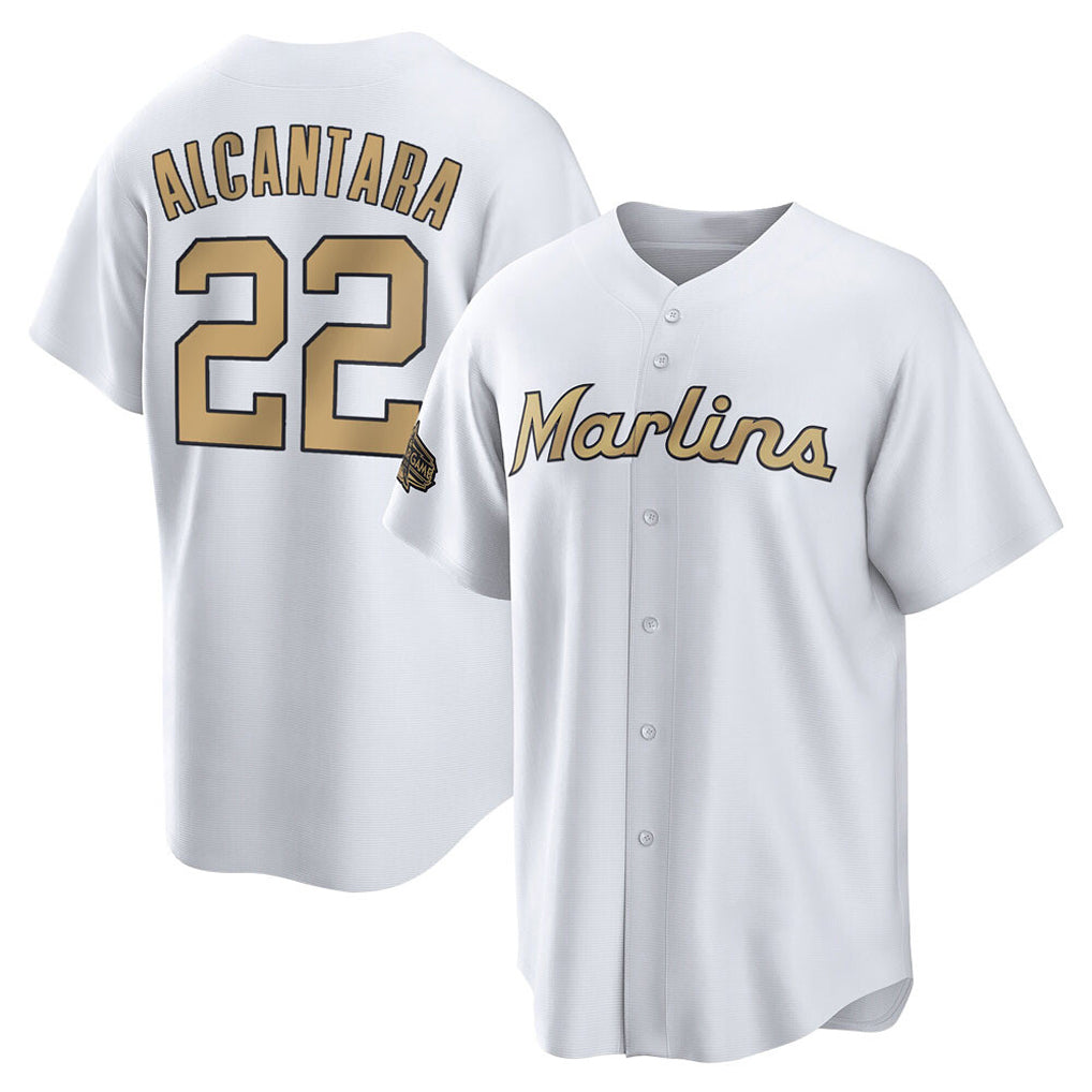 Johmsee M.Marlins #22 Sandy Alcantara Player Gold Home Game Stitched Jerseys