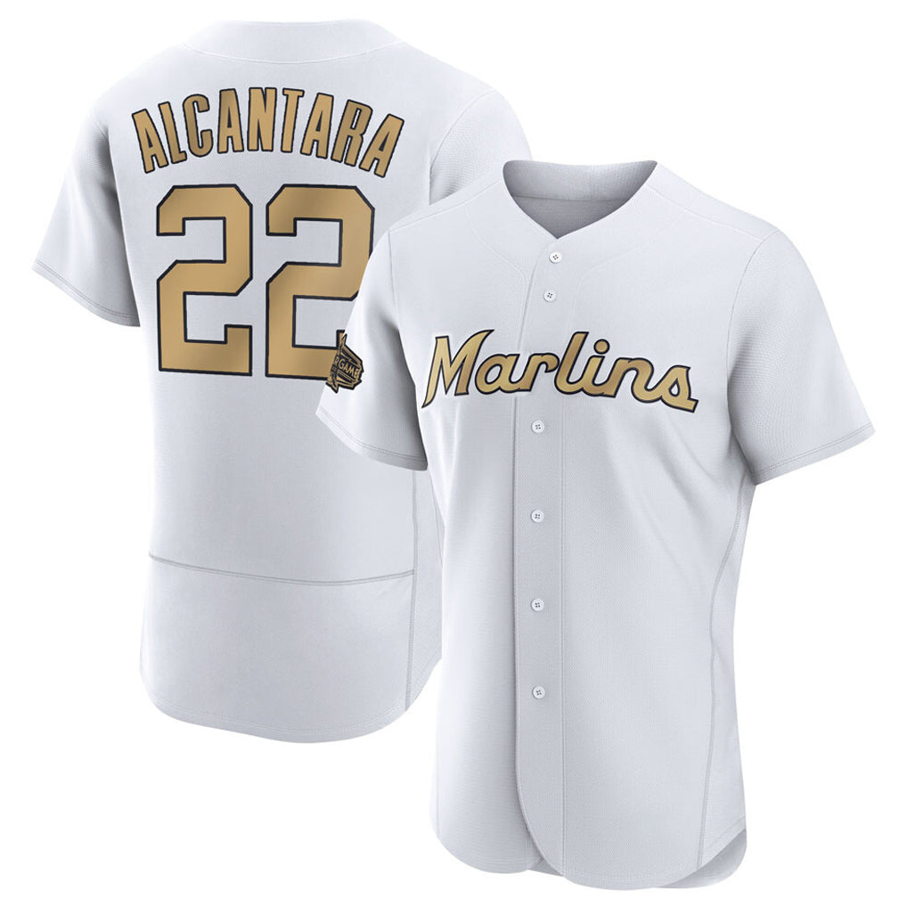 Johmsee M.Marlins #22 Sandy Alcantara Player Gold  Home Limited Elite Stitched Jerseys