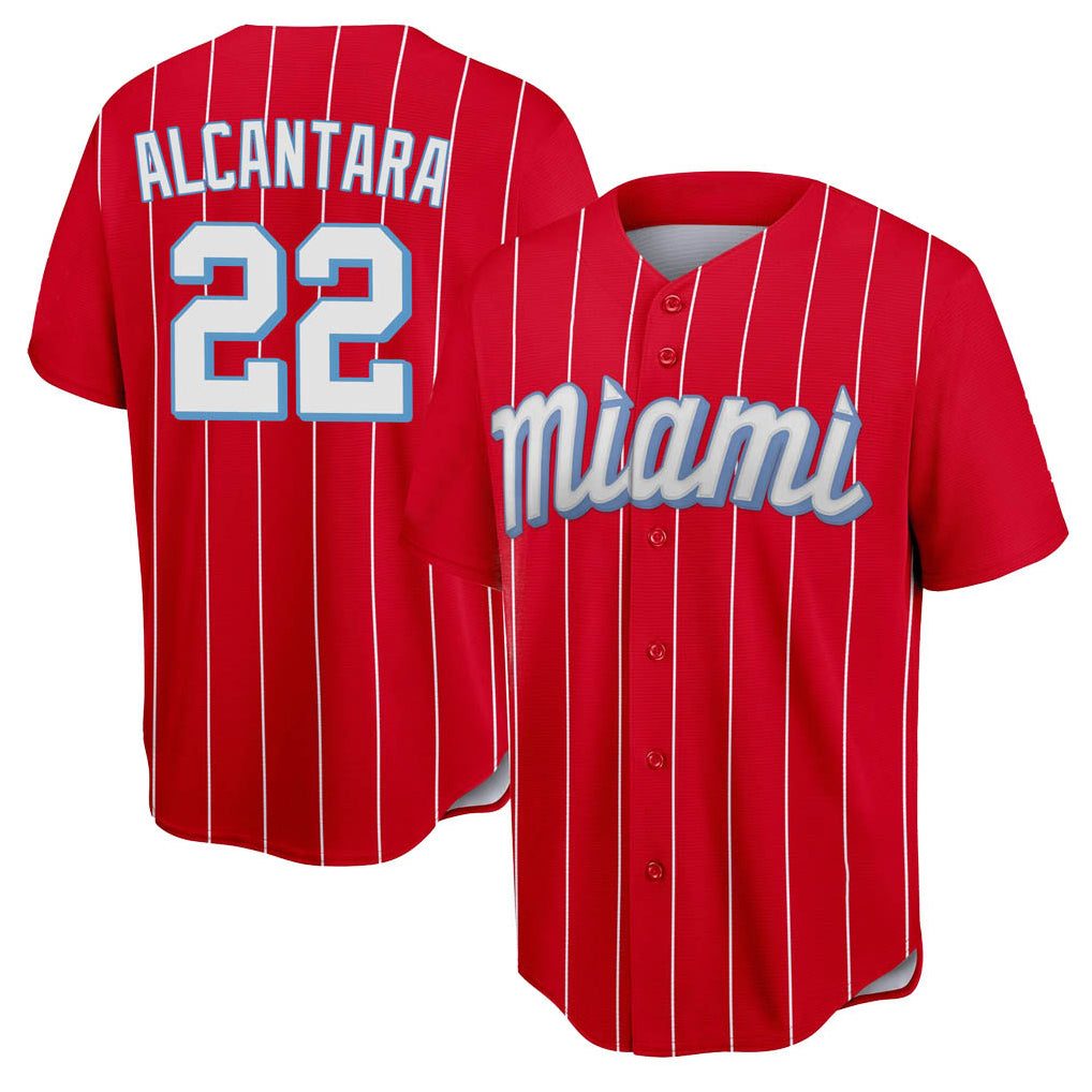 Johmsee M.Marlins #22 Sandy Alcantara Player Red City Connect Home Game Stitched Jerseys