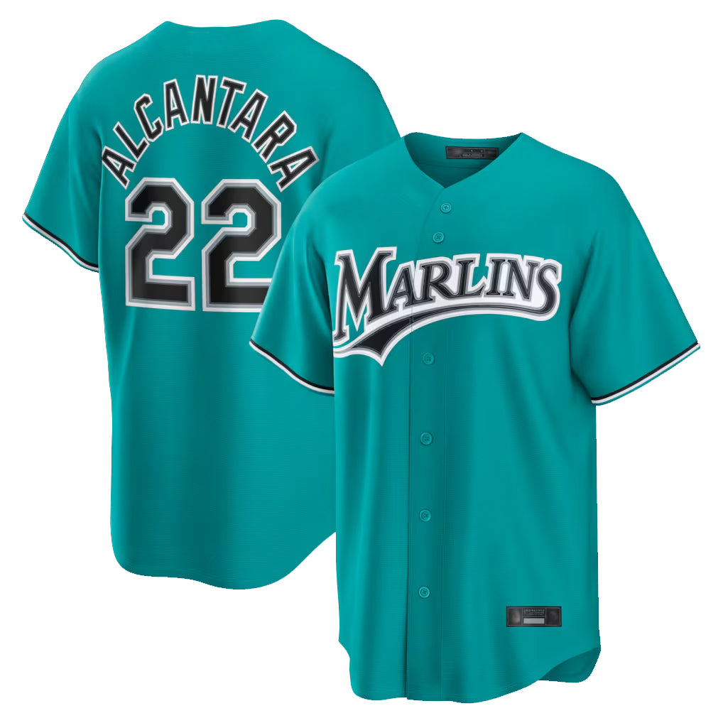 Johmsee M.Marlins #22 Sandy Alcantara Player Teal  Home Game Stitched Jerseys