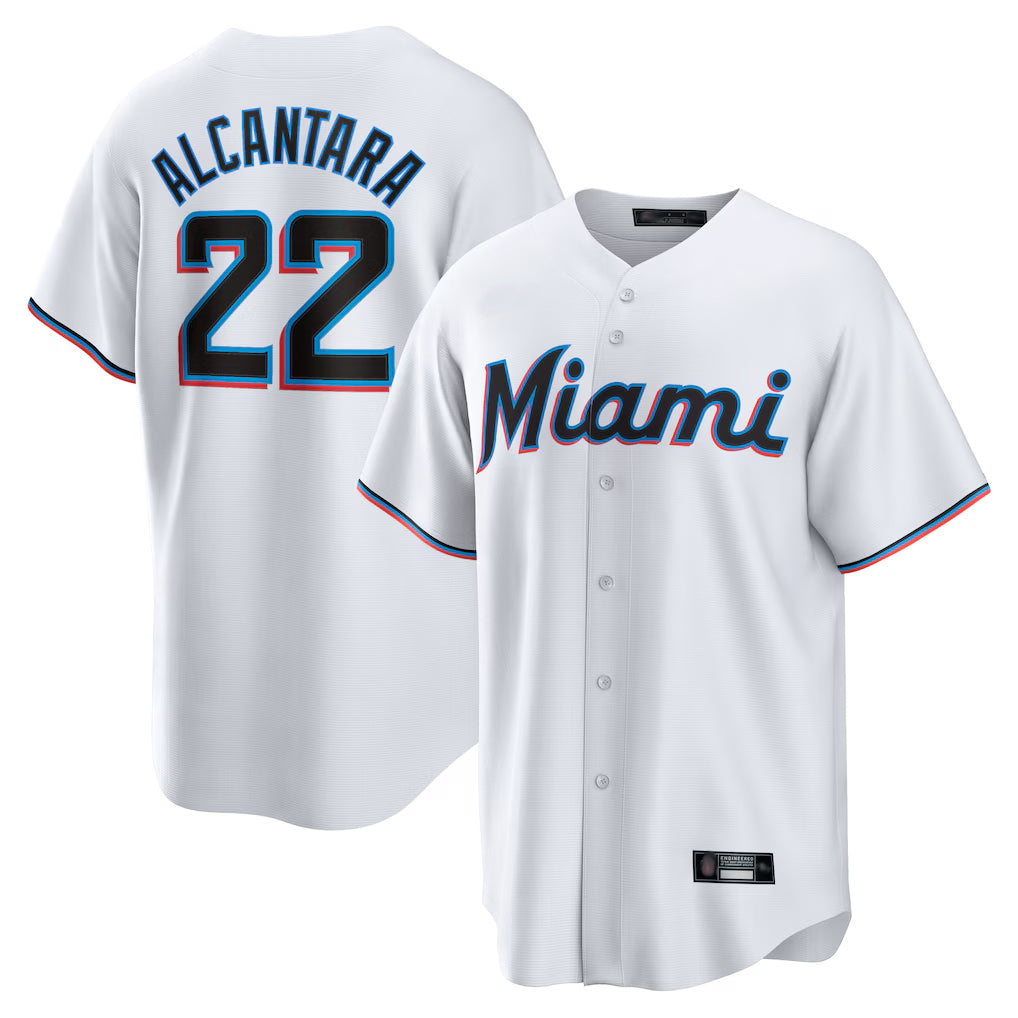 Johmsee M.Marlins #22 Sandy Alcantara Player White Home Game Stitched Jerseys