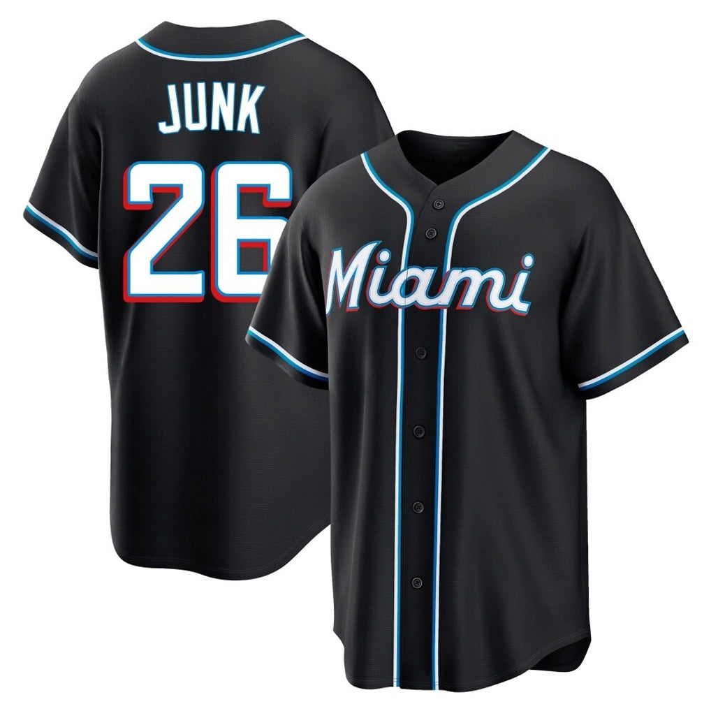 Johmsee M.Marlins #26 Janson Junk Player Black Fashion Out Home Game Stitched Jerseys