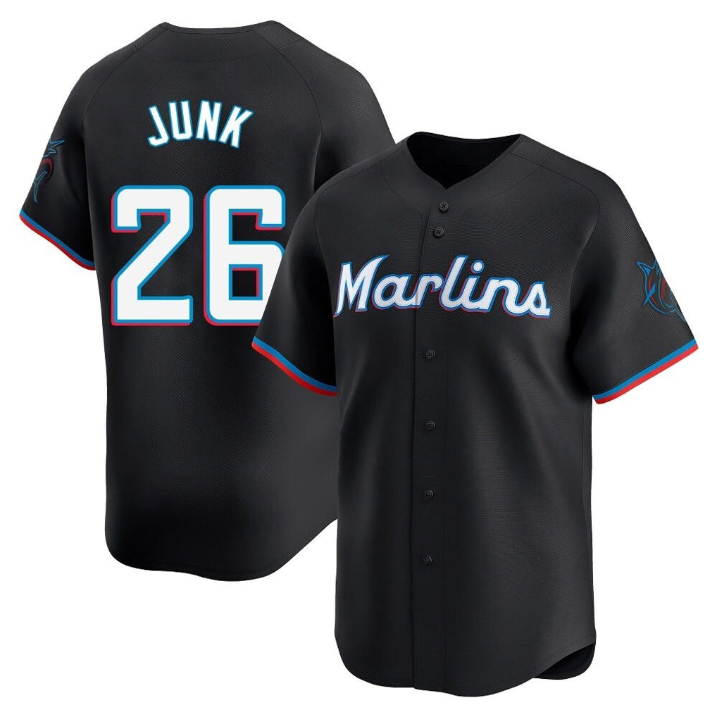 Johmsee M.Marlins #26 Janson Junk Player Black  Home Limited Stitched Jerseys