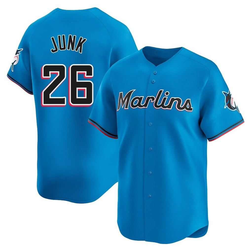 Johmsee M.Marlins #26 Janson Junk Player Blue Home Limited Stitched Jerseys