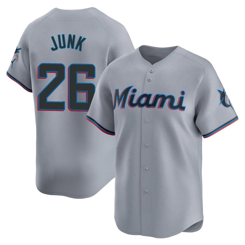 Johmsee M.Marlins #26 Janson Junk Player Gray Home Limited Stitched Jerseys