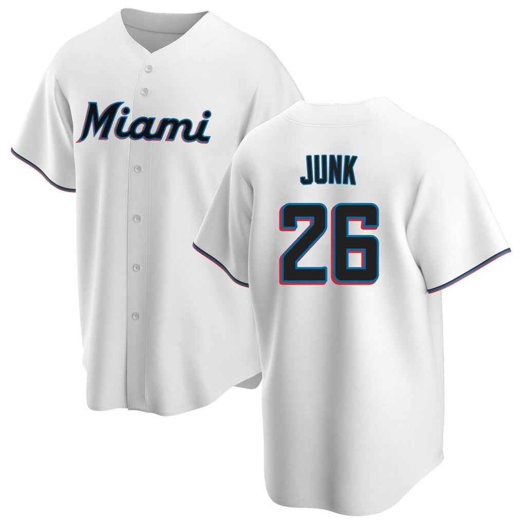 Johmsee M.Marlins #26 Janson Junk Player White  Home Game Stitched Jerseys