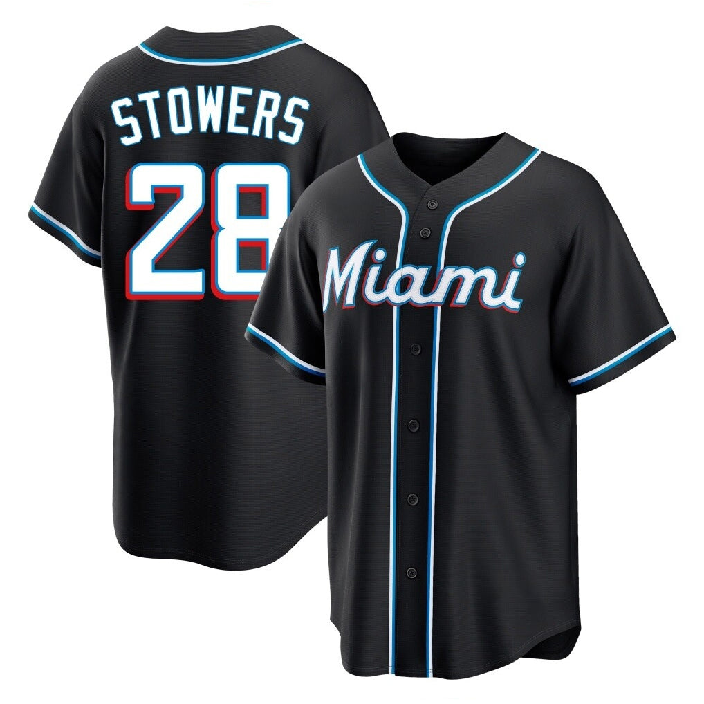 Johmsee M.Marlins #28 Kyle Stowers Player Black Fashion Out Home Game Stitched Jerseys