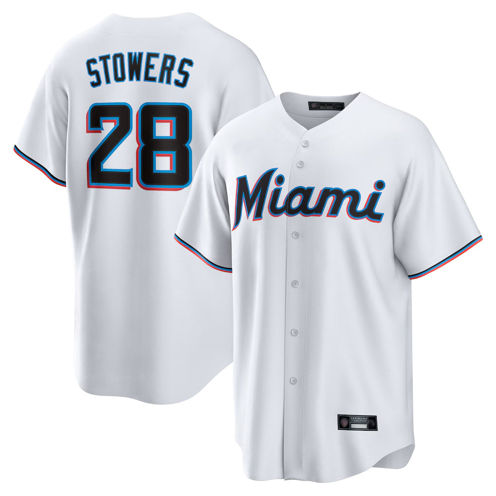 Johmsee M.Marlins #28 Kyle Stowers Player White  Home Game Stitched Jerseys
