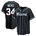 Johmsee M.Marlins #34 Liam Hicks Player Black Fashion Out Home Game Stitched Jerseys
