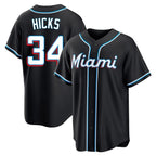 Johmsee M.Marlins #34 Liam Hicks Player Black Fashion Out Home Game Stitched Jerseys