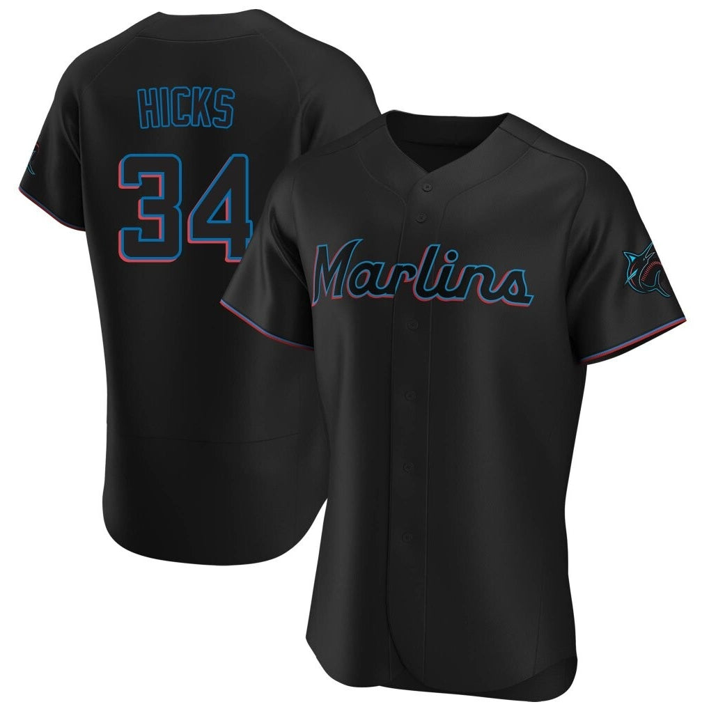 Johmsee M.Marlins #34 Liam Hicks Player Black Home Limited Elite Stitched Jerseys