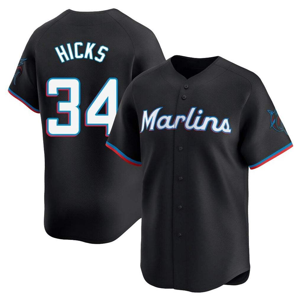 Johmsee M.Marlins #34 Liam Hicks Player Black Home Limited Stitched Jerseys