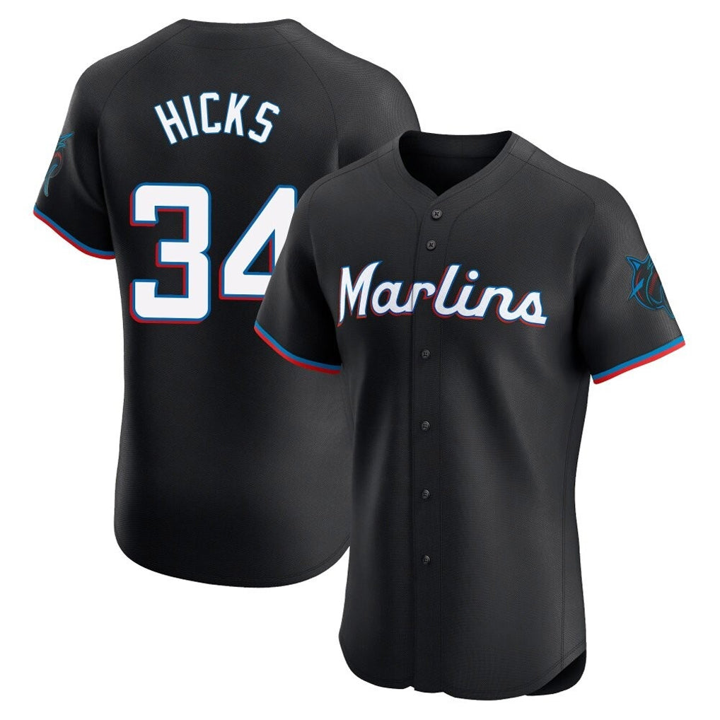 Johmsee M.Marlins #34 Liam Hicks Player Black Vapor Home Limited Elite Stitched Jerseys