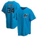 Johmsee M.Marlins #34 Liam Hicks Player Blue Home Game Stitched Jerseys