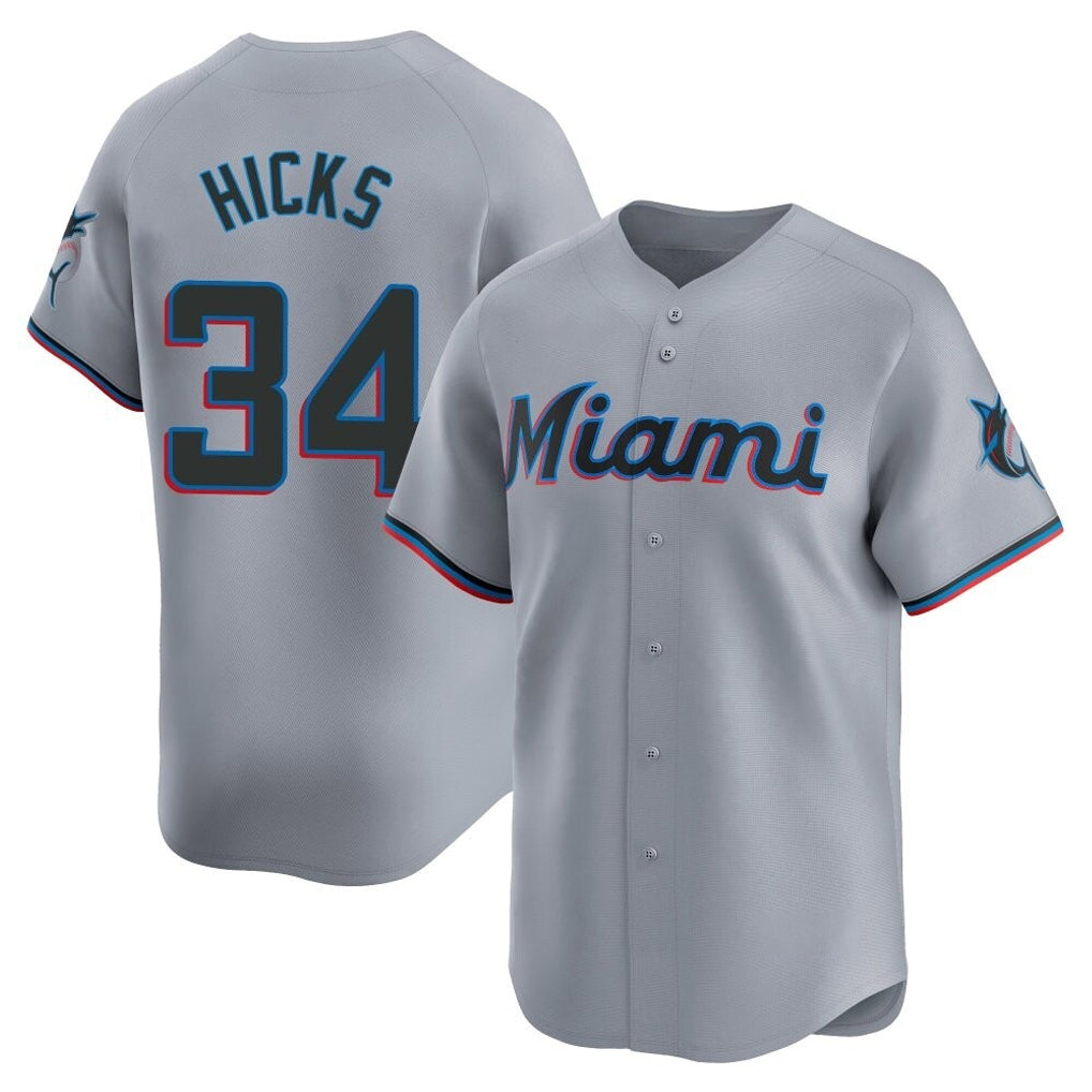 Johmsee M.Marlins #34 Liam Hicks Player Gray Home Limited Stitched Jerseys