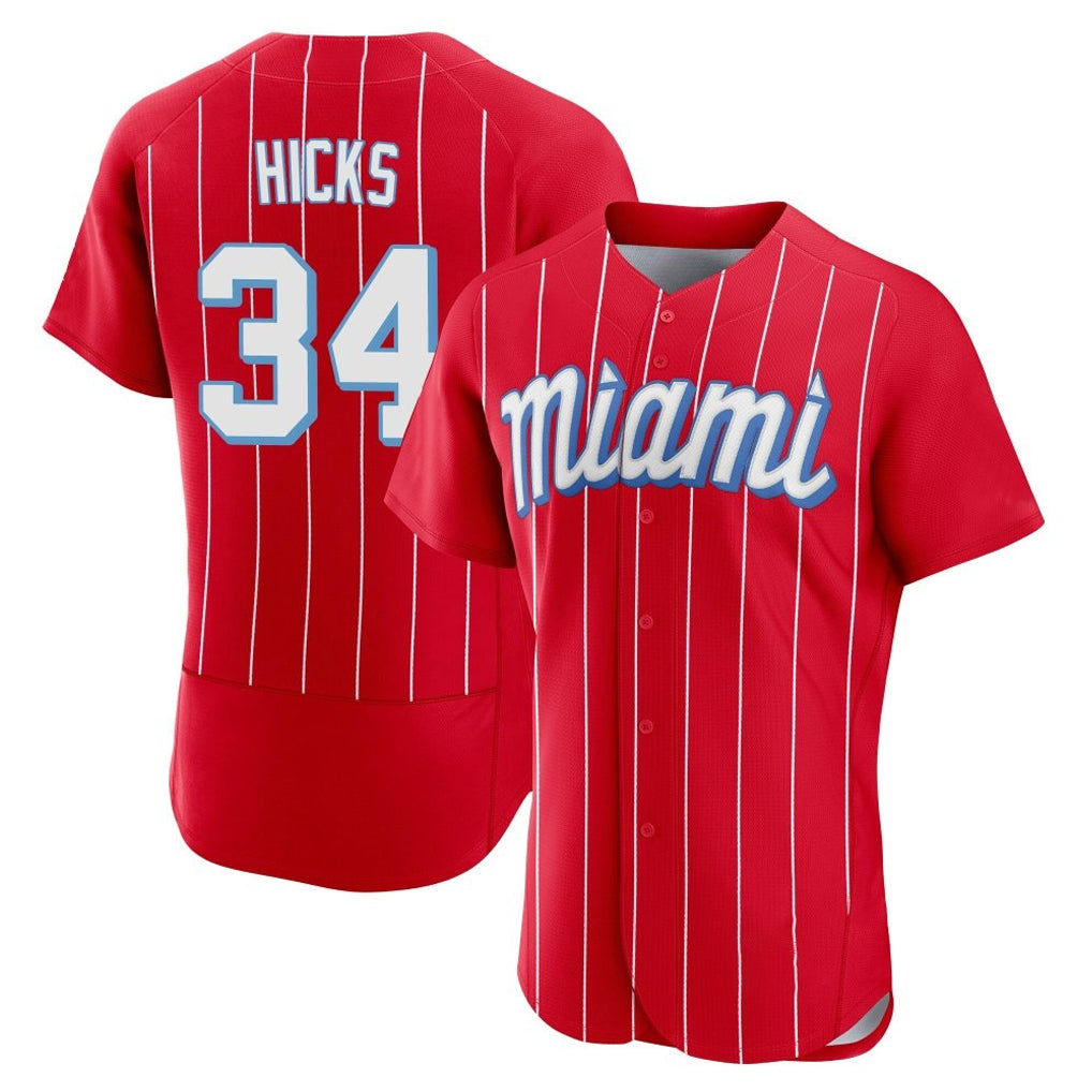 Johmsee M.Marlins #34 Liam Hicks Player Red City Connect Home Limited Elite Stitched Jerseys