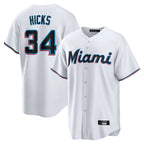 Johmsee M.Marlins #34 Liam Hicks Player White  Home Game Stitched Jerseys