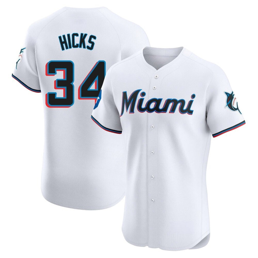 Johmsee M.Marlins #34 Liam Hicks Player White  Home Limited Elite Stitched Jerseys