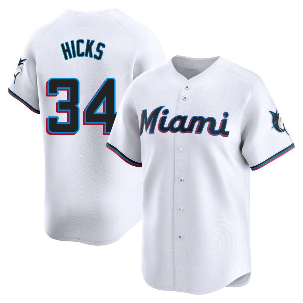 Johmsee M.Marlins #34 Liam Hicks Player White  Home Limited Stitched Jerseys