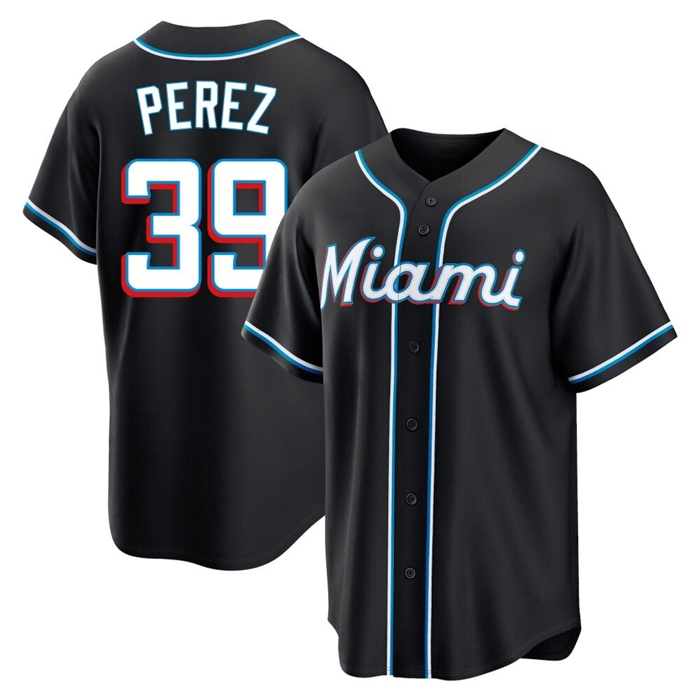 Johmsee M.Marlins #39 Eury Perez Player Black Fashion Out Home Game Stitched Jerseys
