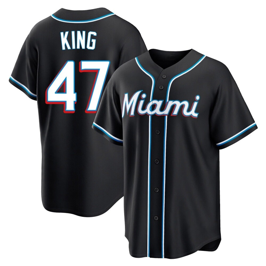 Johmsee M.Marlins #47 John King Player Black Fashion Out Home Game Stitched Jerseys
