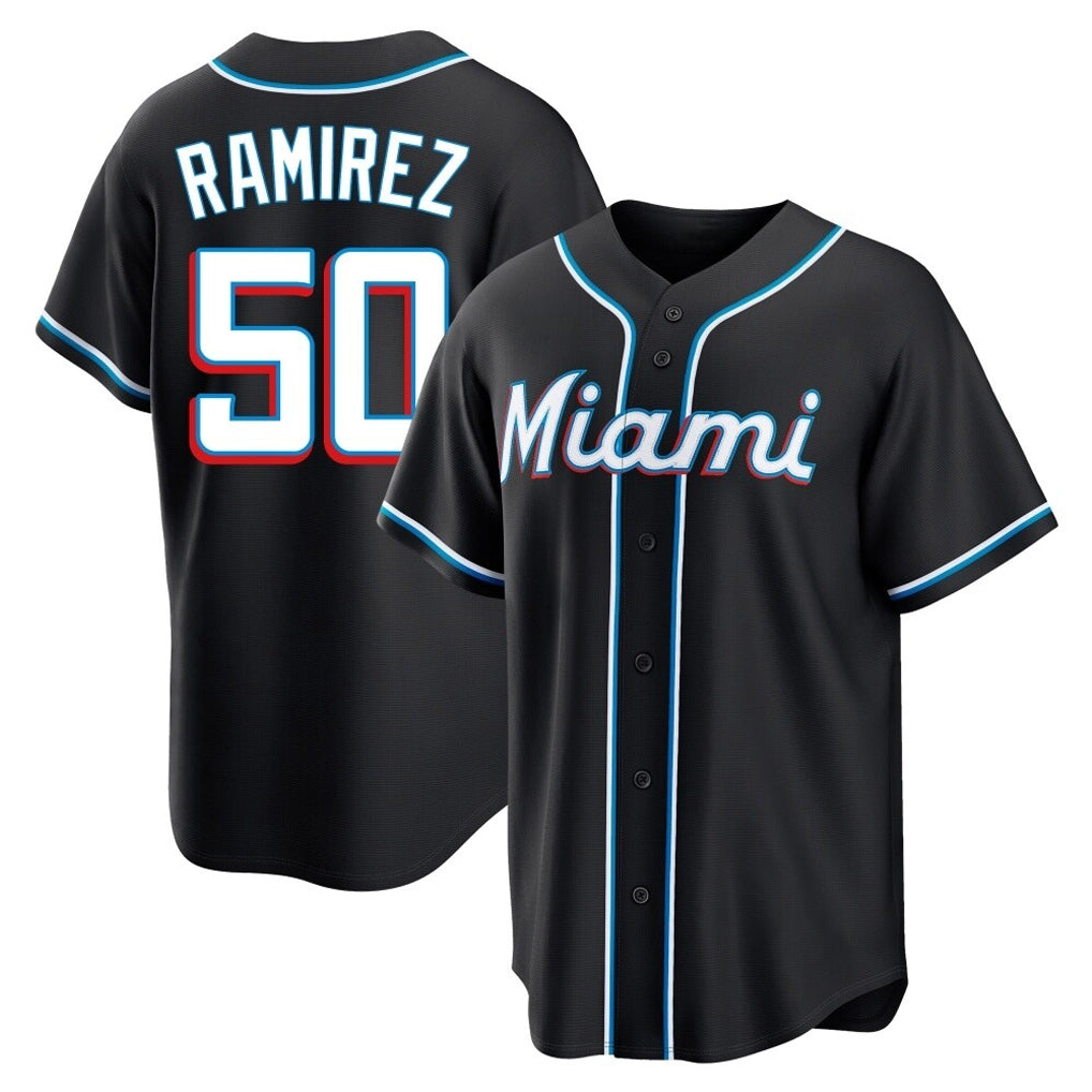 Johmsee M.Marlins #50 Agustin Ramirez Player Black Fashion Out Home Game Stitched Jerseys