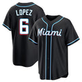 Johmsee M.Marlins #6 Otto Lopez Player Black Fashion Out Home Game Stitched Jerseys