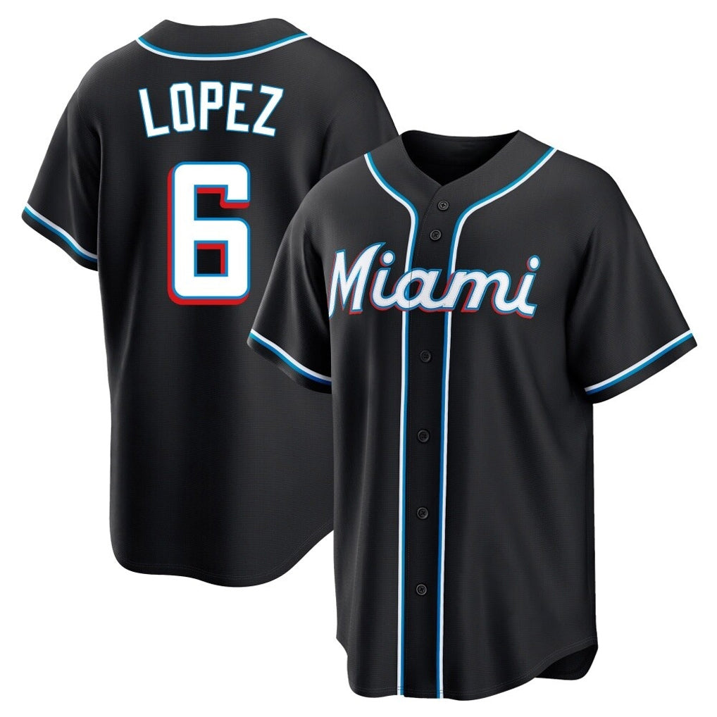 Johmsee M.Marlins #6 Otto Lopez Player Black Fashion Out Home Game Stitched Jerseys