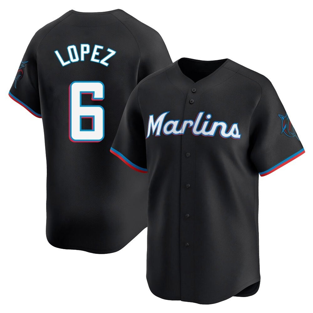 Johmsee M.Marlins #6 Otto Lopez Player Black  Home Limited Stitched Jerseys