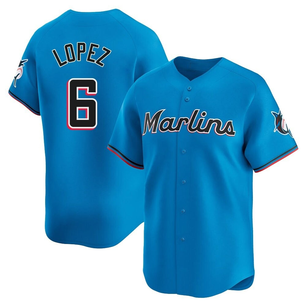 Johmsee M.Marlins #6 Otto Lopez Player Blue Home Limited Stitched Jerseys