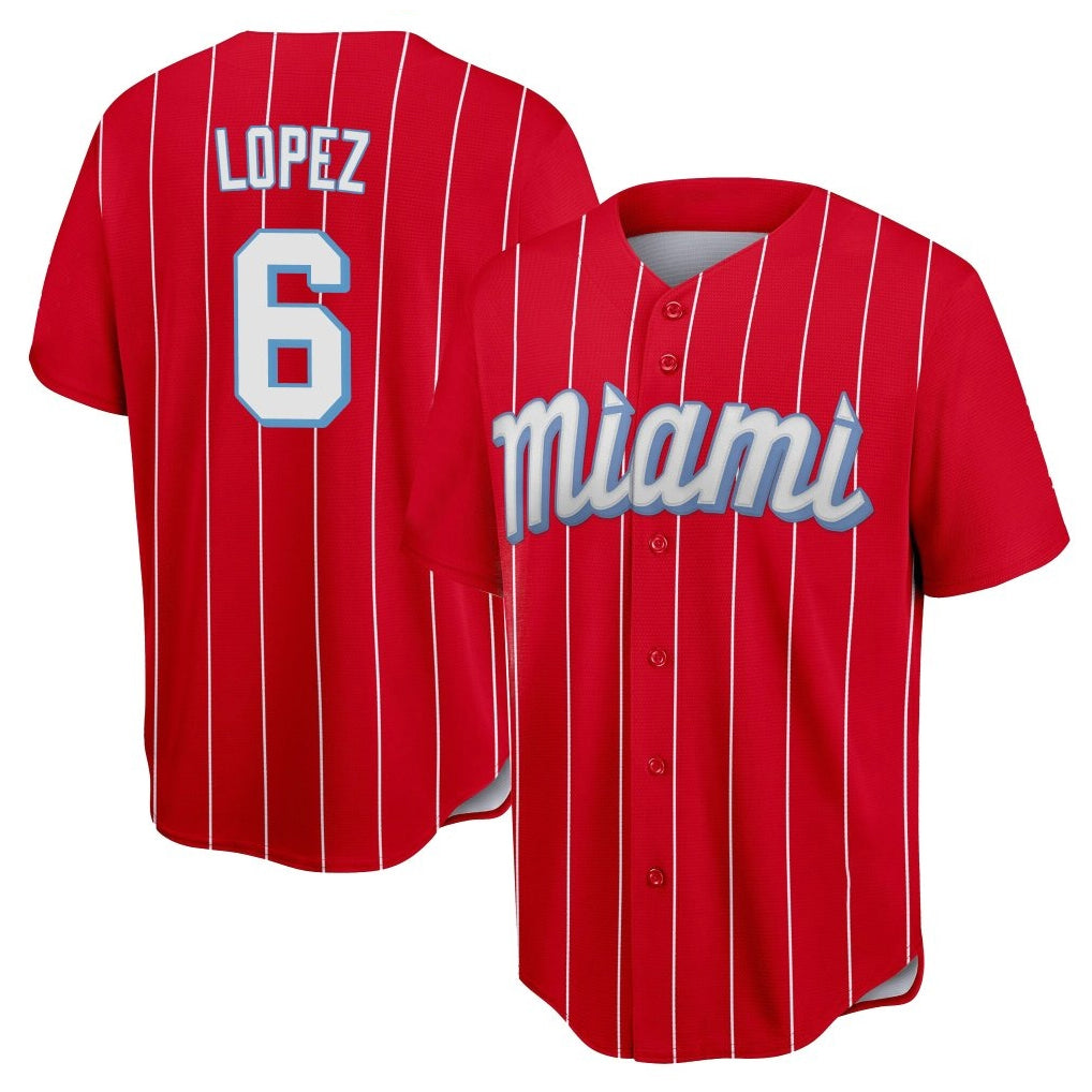 Johmsee M.Marlins #6 Otto Lopez Player Red City Connect Home Game Stitched Jerseys