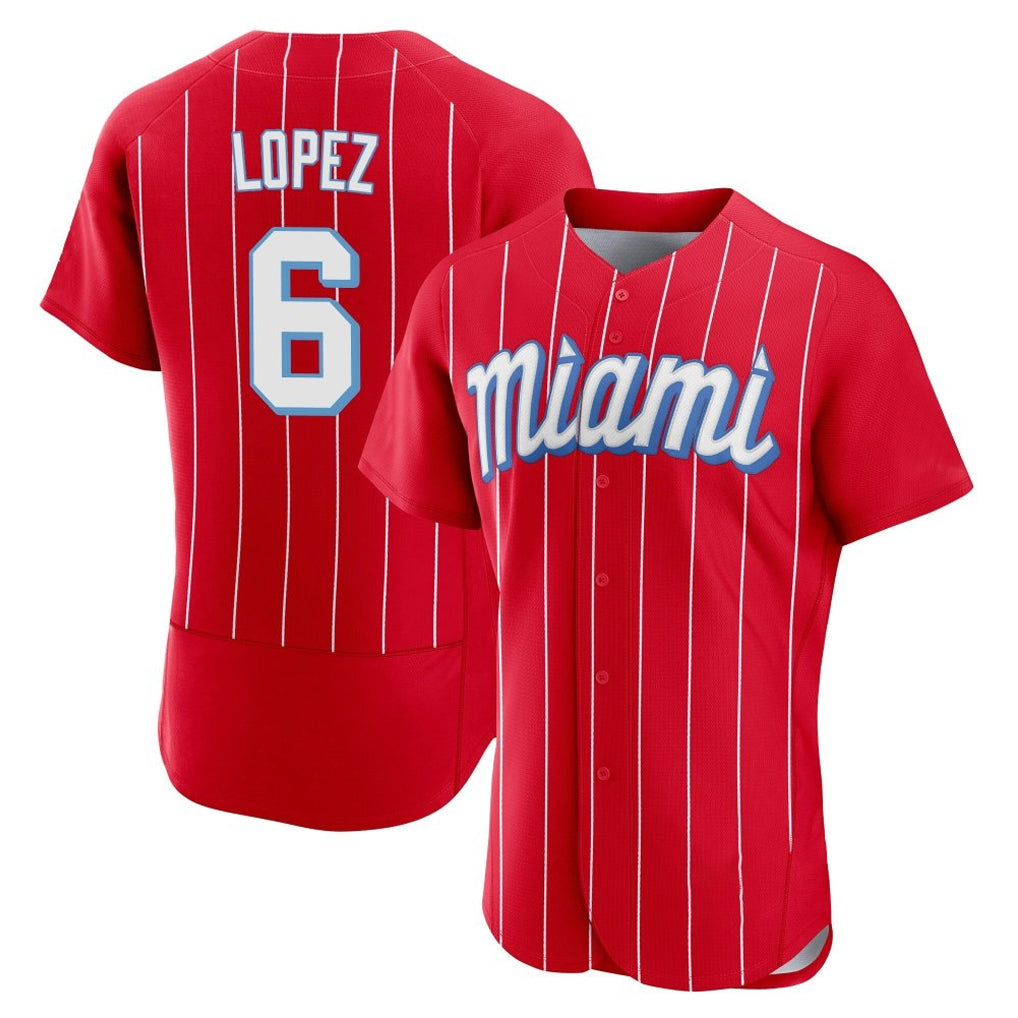 Johmsee M.Marlins #6 Otto Lopez Player Red City Connect Home Limited Elite Stitched Jerseys