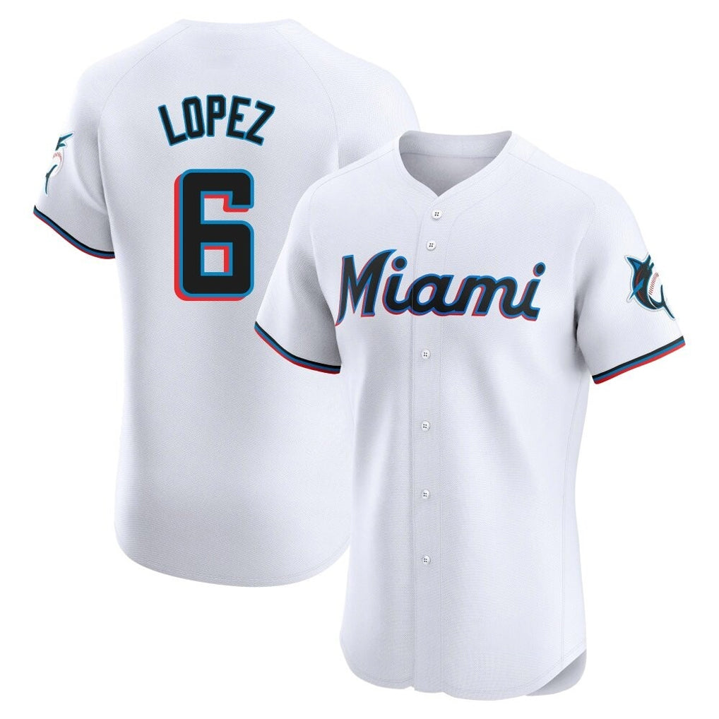 Johmsee M.Marlins #6 Otto Lopez Player White  Home Limited Elite Stitched Jerseys