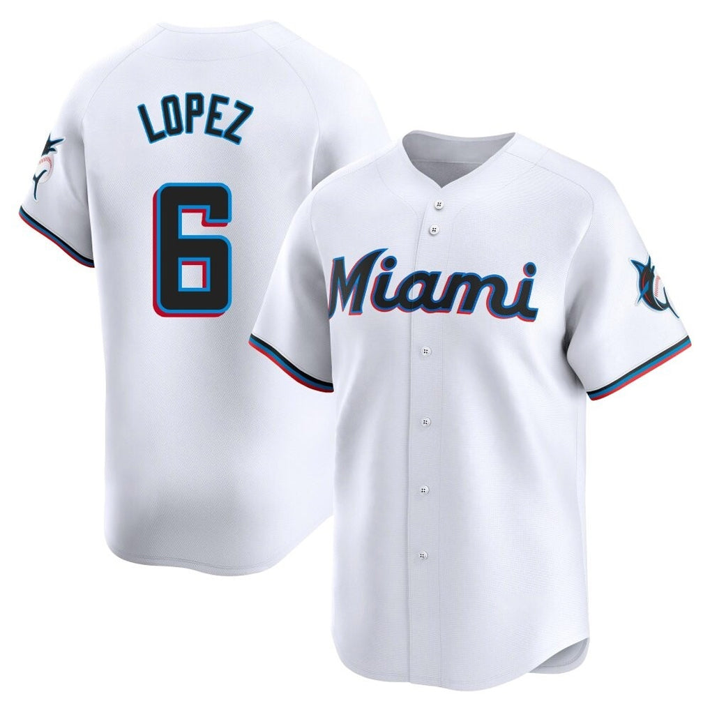 Johmsee M.Marlins #6 Otto Lopez Player White  Home Limited Stitched Jerseys