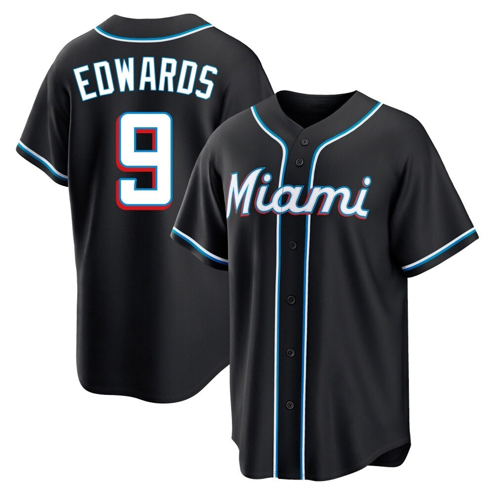 Johmsee M.Marlins #9 Xavier Edwards Player Black Fashion Out Home Game Stitched Jerseys