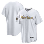 Johmsee M.Marlins Blank Player White Gold Home Game Stitched Jerseys