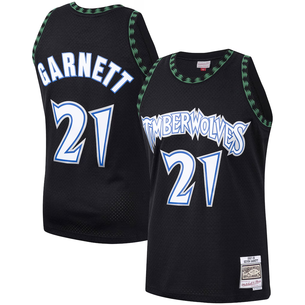 Johmsee M.Timberwolves #21 Kevin Garnett Mitchell & Ness Black Hardwood Classics Swingman Stitched Jerseys