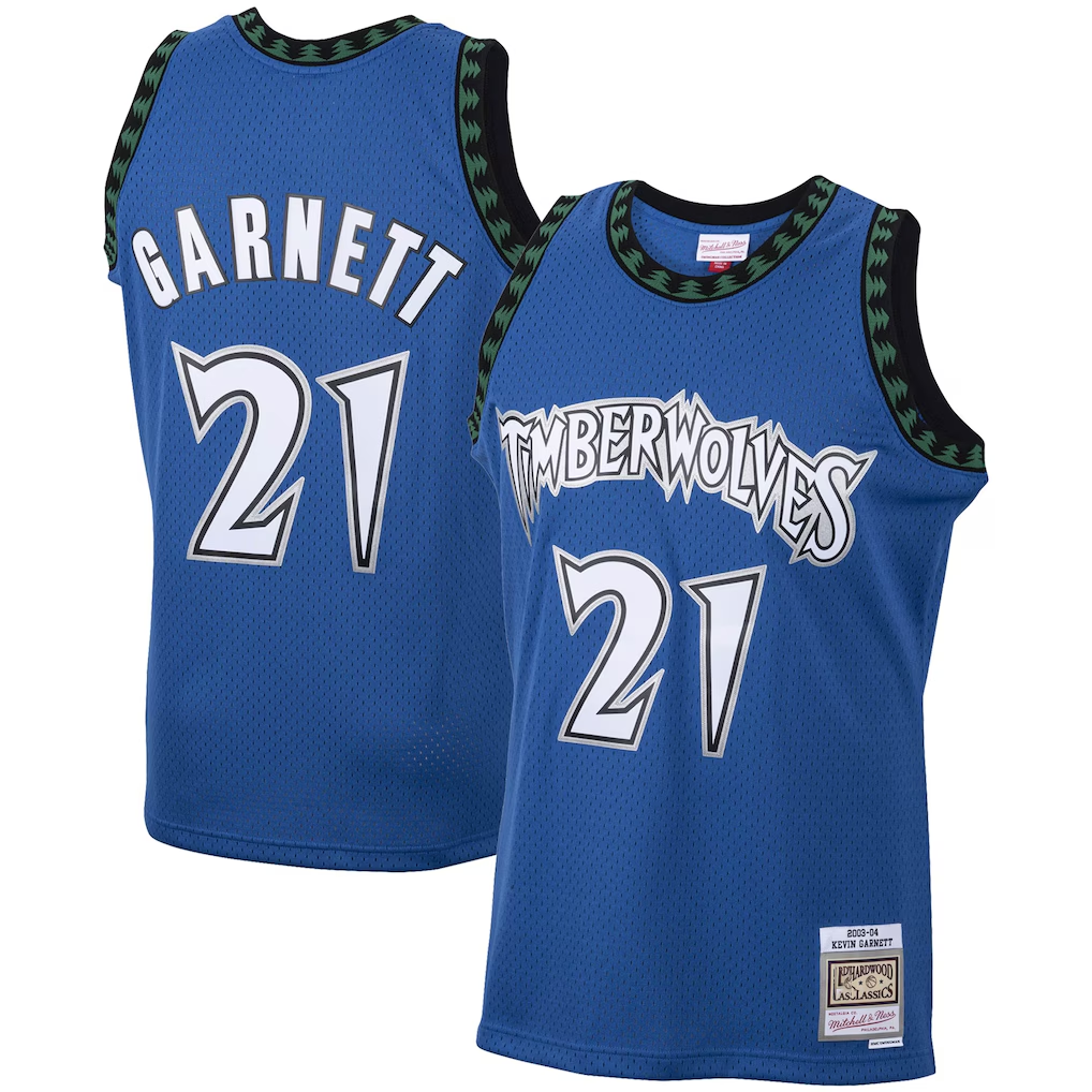 Johmsee M.Timberwolves #21 Kevin Garnett Mitchell & Ness Blue 2003-2004 Hardwood Classics Swingman Stitched Jerseys