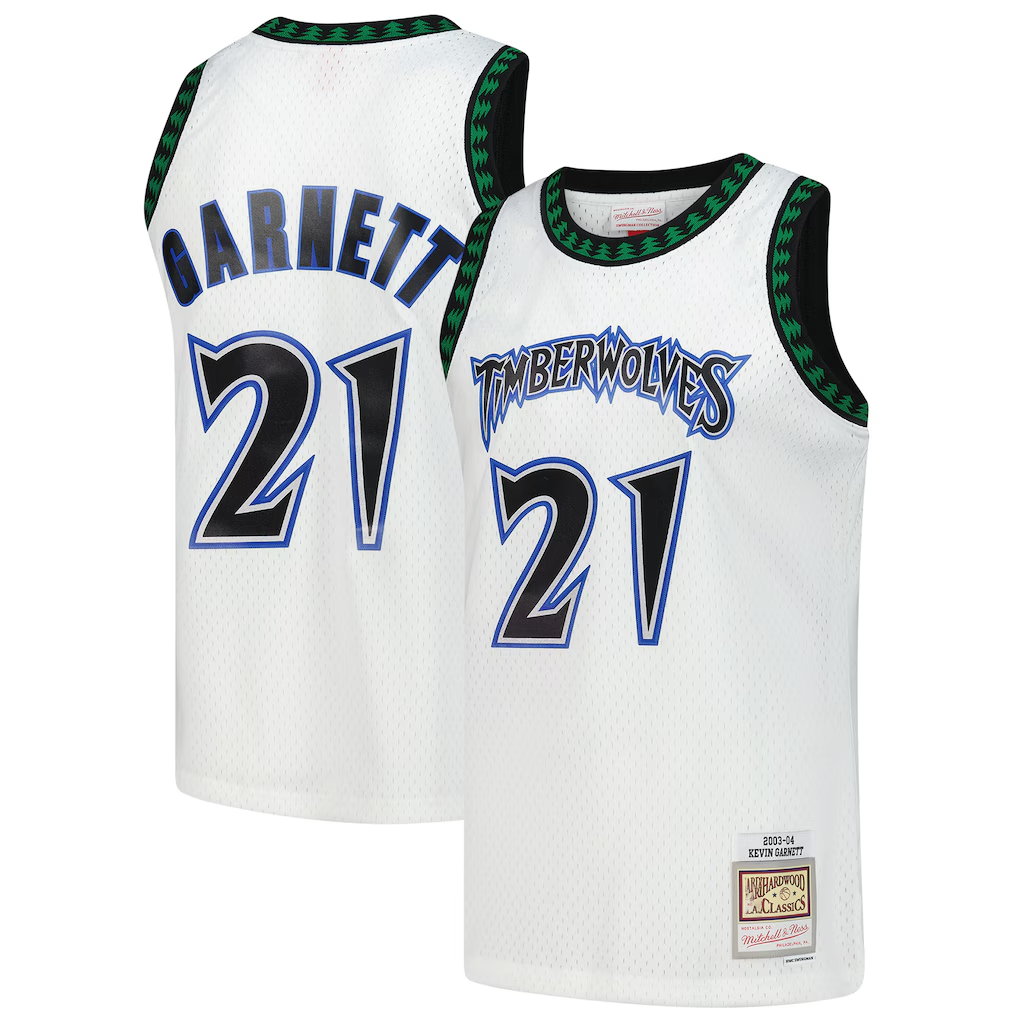 Johmsee M.Timberwolves #21 Kevin Garnett Mitchell & Ness White Hardwood Classics Swingman Stitched Jerseys