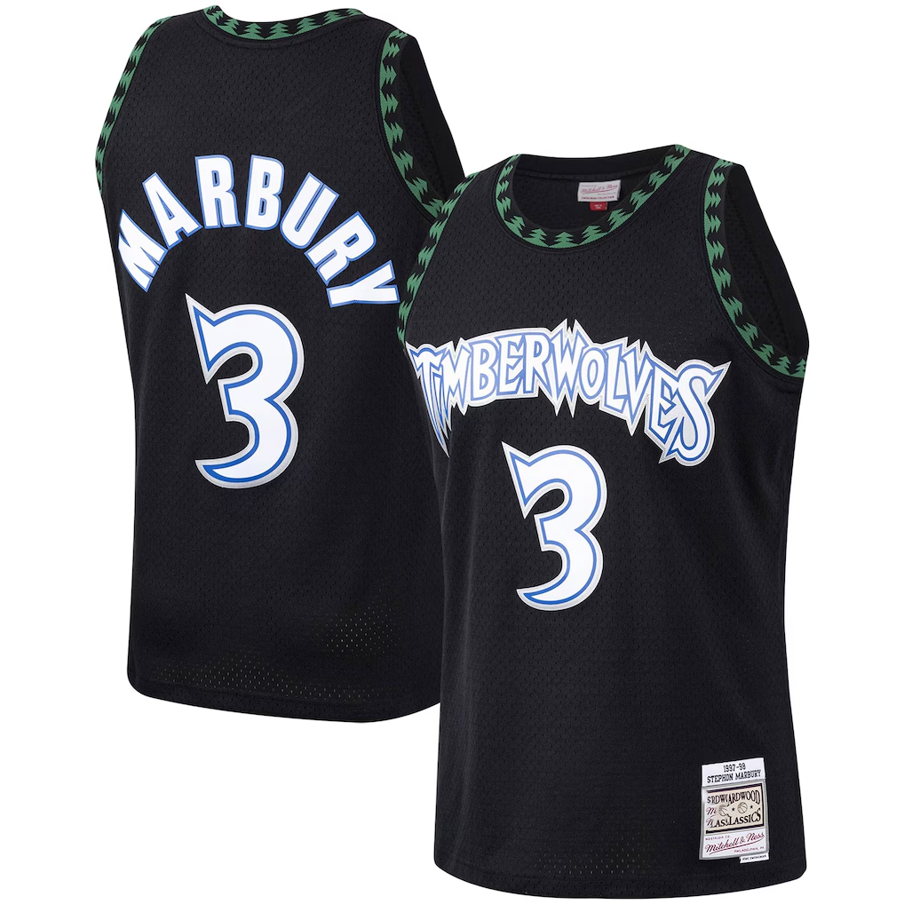 Johmsee M.Timberwolves #3 Stephon Marbury Mitchell & Ness Black 1997-1998 Hardwood Classics Swingman Stitched Jerseys