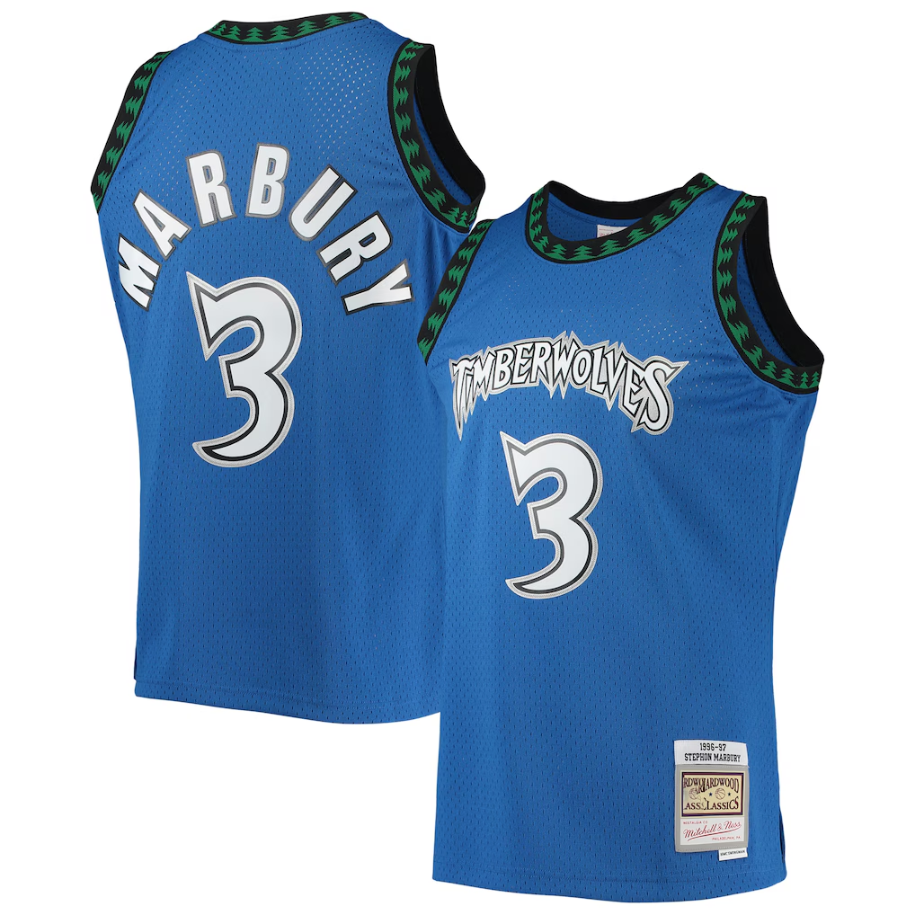 Johmsee M.Timberwolves #3 Stephon Marbury Mitchell & Ness Blue 1996-1997 Hardwood Classics Swingman Stitched Jerseys