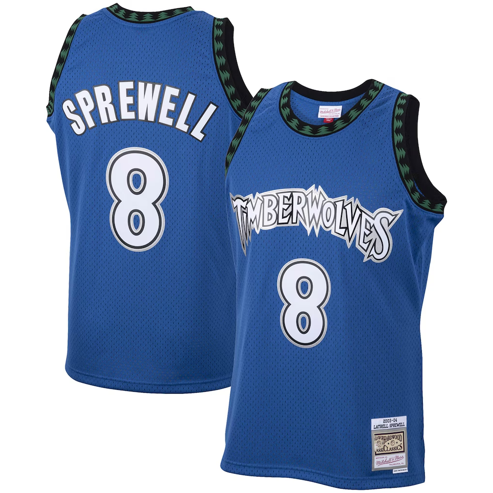 Johmsee M.Timberwolves #8 Latrell Sprewell Mitchell & Ness Blue 2003-2004 Hardwood Classics Swingman Stitched Jerseys