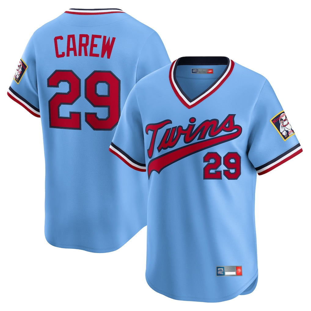 Johmsee M.Twins #29 Rod Carew Player Light Blue Throwback Cooperstown Collection Limited T-shirt Stitched Jerseys