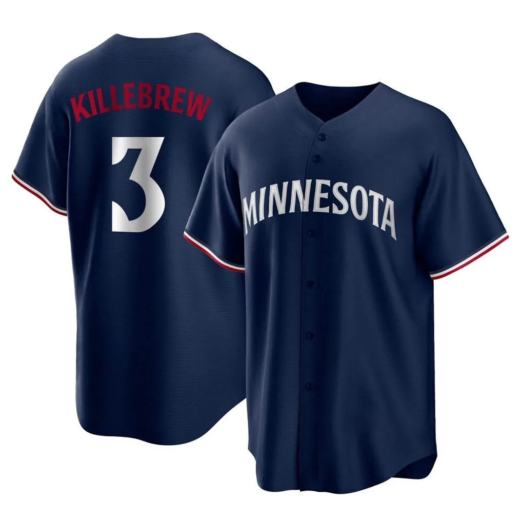 Johmsee M.Twins #3 Harmon Killebrew Player Navy Replica Alternate Home Stitched Jerseys