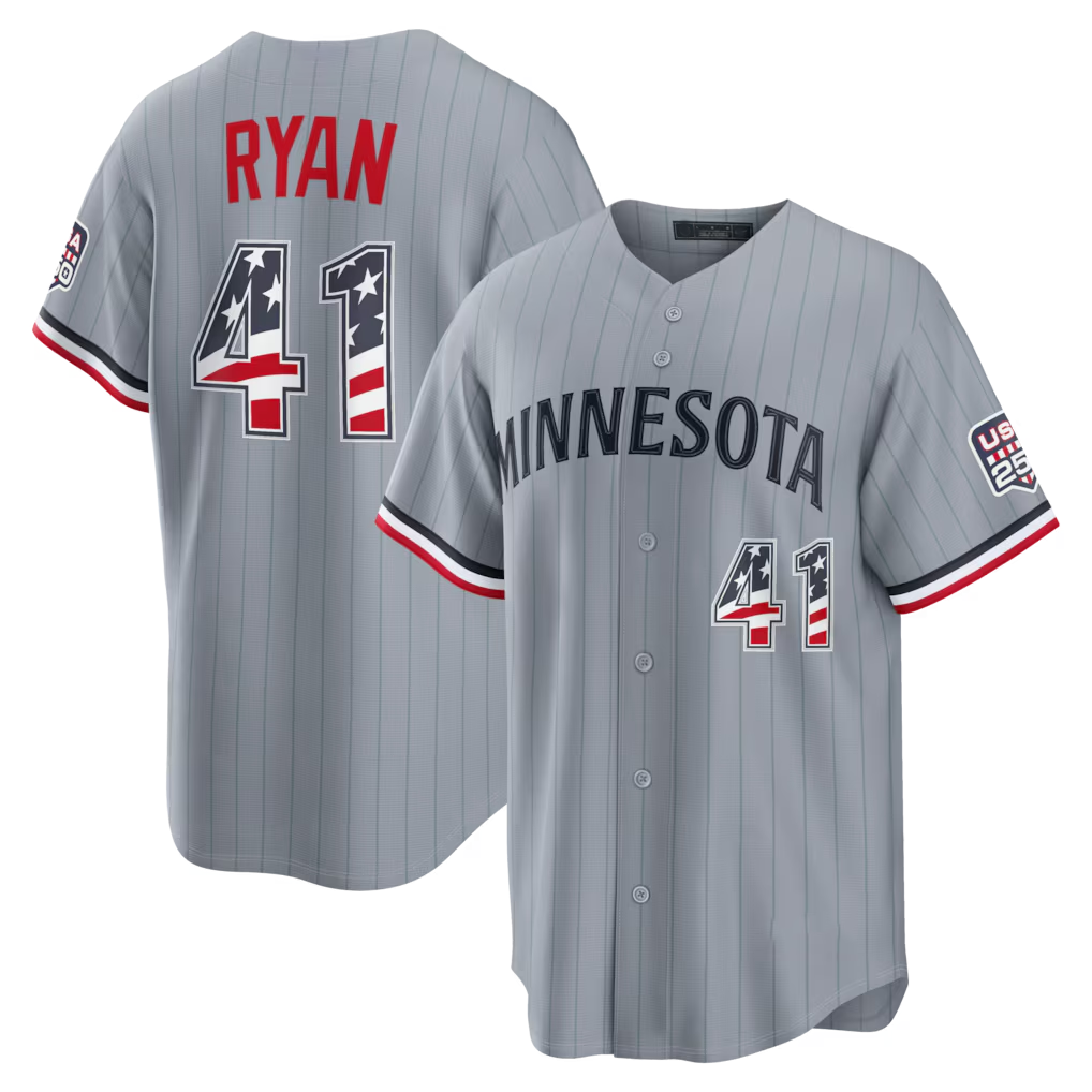 Johmsee M.Twins #41 Joe Ryan Gray USA 250 Fourth of July Road Stadium Jersey