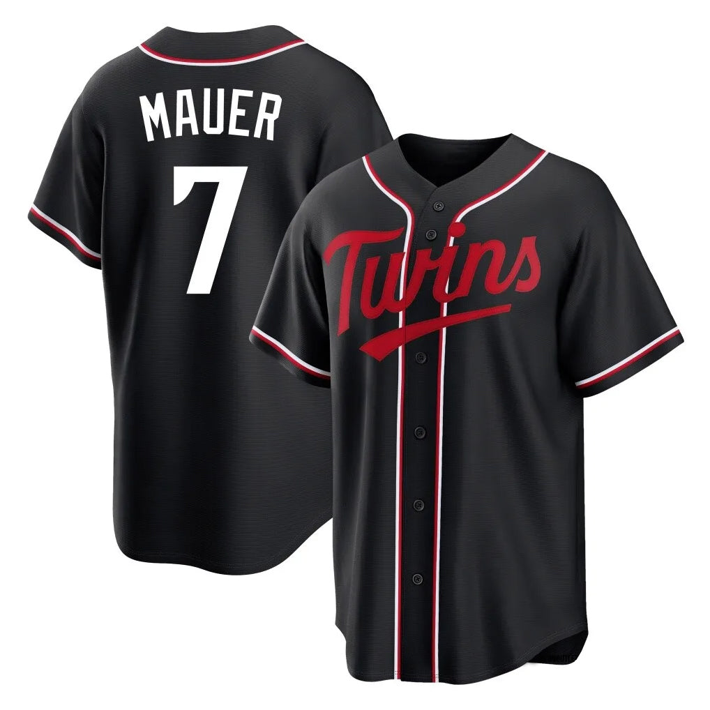 Johmsee M.Twins #7 Joe Mauer Player Black Fashion Out Home Limited Stitched Jerseys