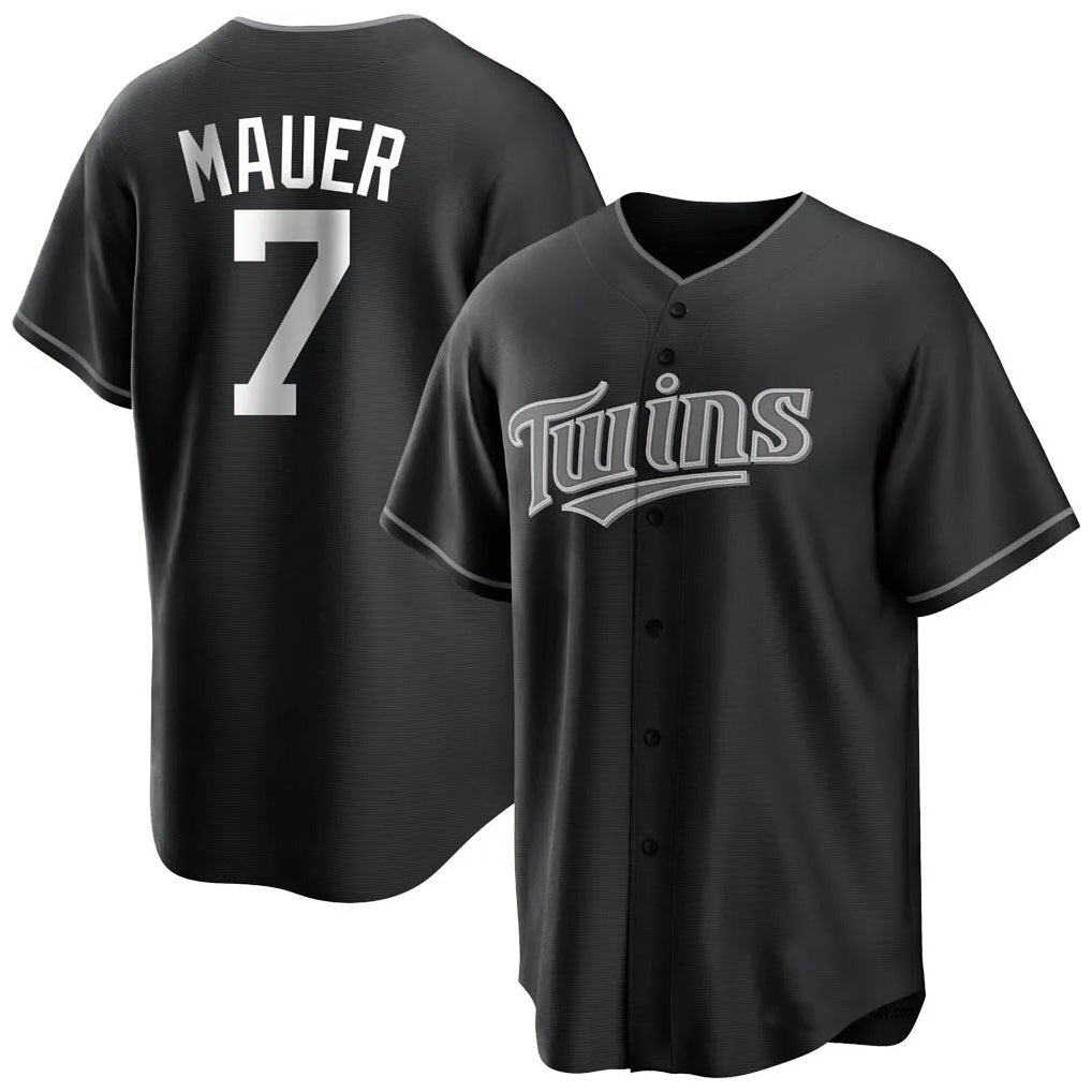 Johmsee M.Twins #7 Joe Mauer Player Black Home Game Stitched Jerseys