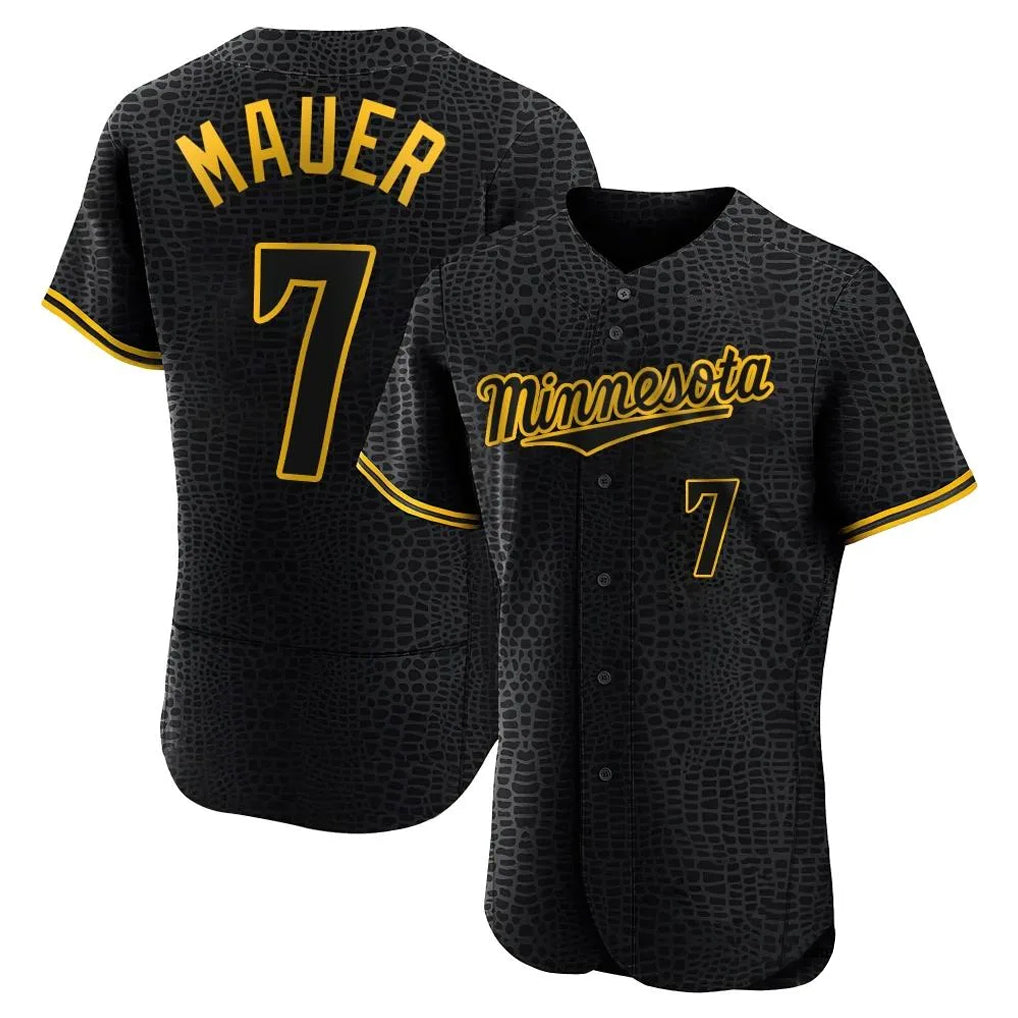 Johmsee M.Twins #7 Joe Mauer Player Black Snake Skin City Home Limited Elite Stitched Jerseys