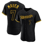 Johmsee M.Twins #7 Joe Mauer Player Black Snake Skin City Home Limited Elite Stitched Jerseys